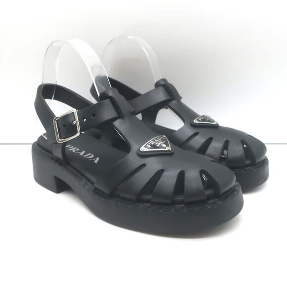 Prada Soft Cage Rubber Fisherman Sandals Black Size 35 - Picture 1 of 16